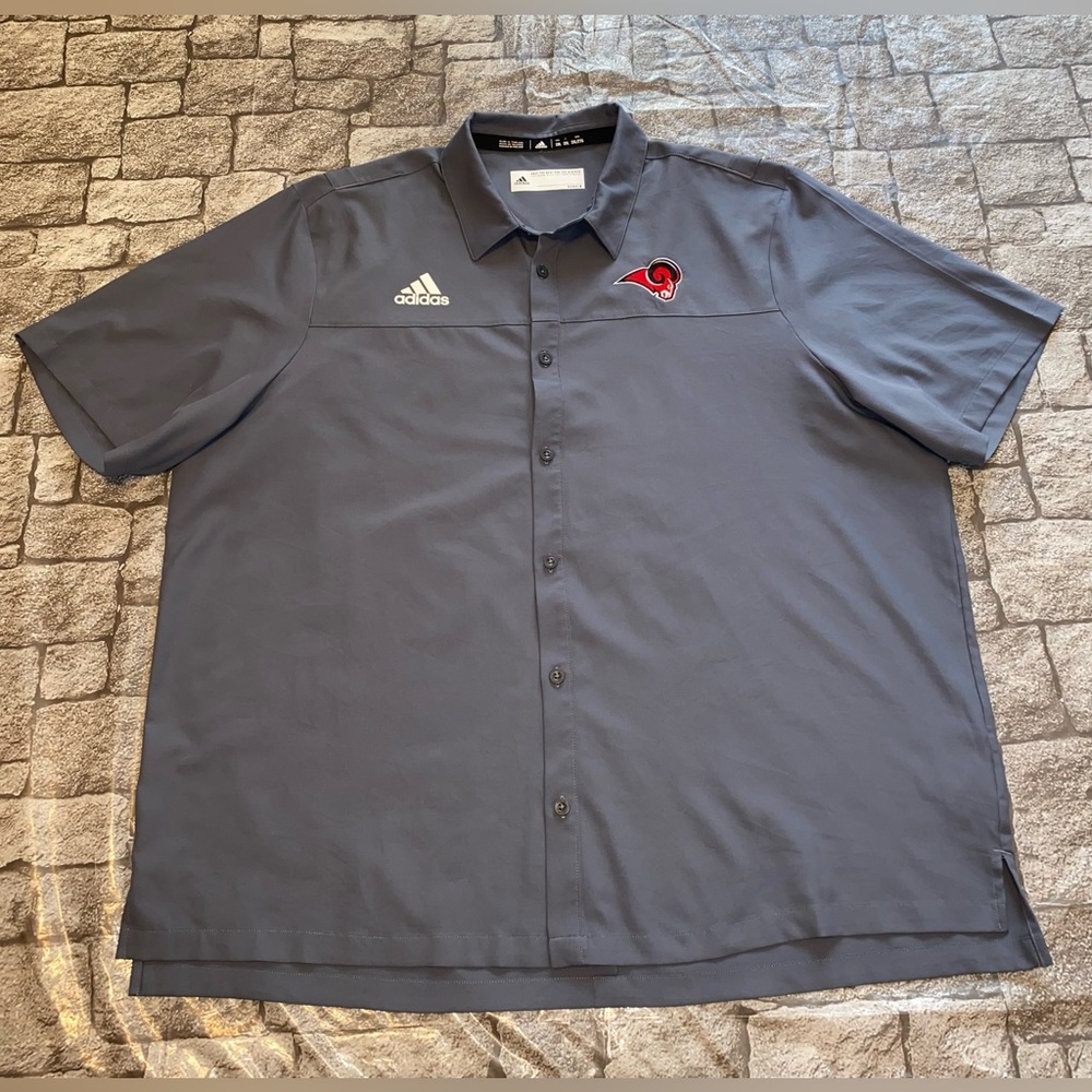 Adidas Lightweight Vented Button Front Shirt. Logo Rams Team